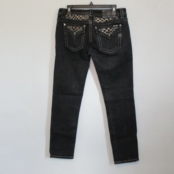 Miss Me Denim - Miss Me Signature Rise Skinny Jeans Thick Stitch Pearl Faded Black Sz 32 H11368